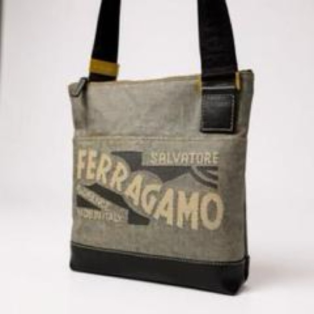 Salvatore Ferragamo Gray and Black Canvas/Leather Cross-body Bag